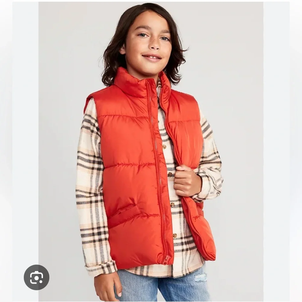 Old Navy Kids Orange Puffer Vest - Size 8 - Picture 3 of 8